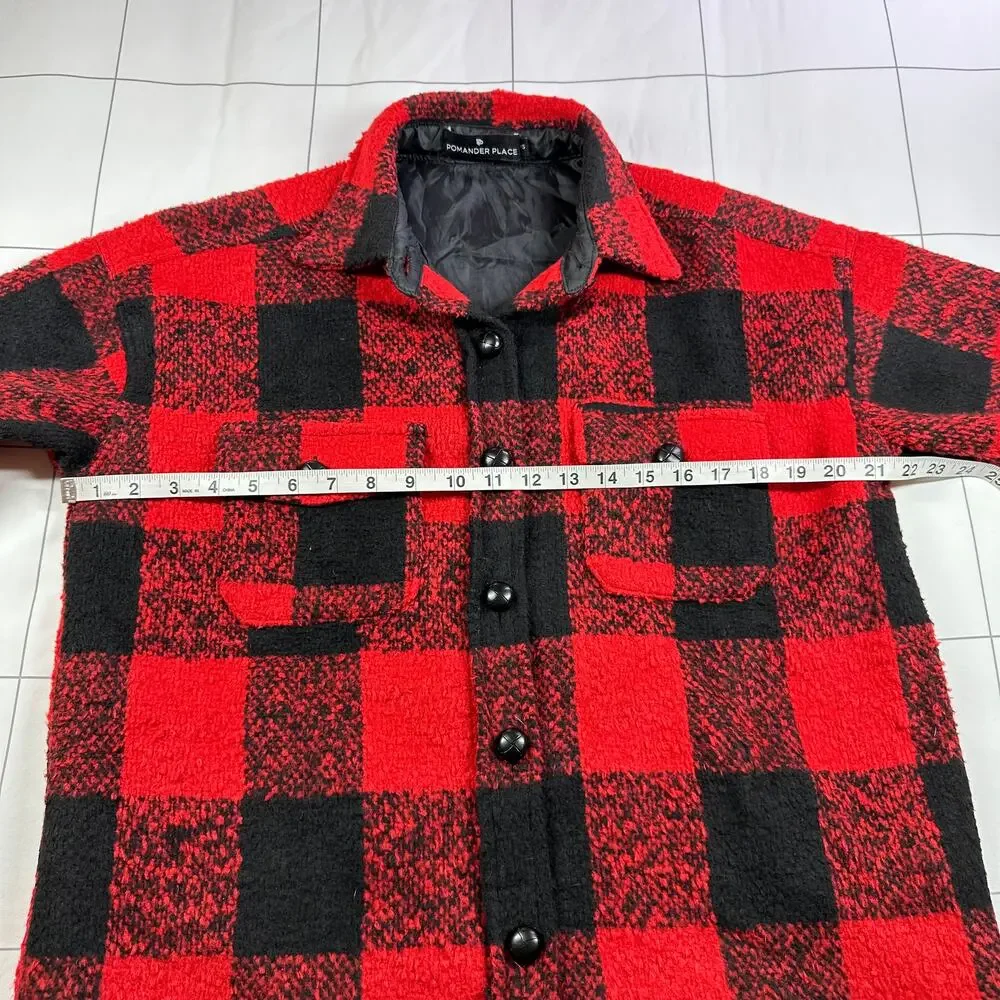 Pomander Place Shirt Jacket Womens XS Red Black Austen Buffalo Check Plaid Wool